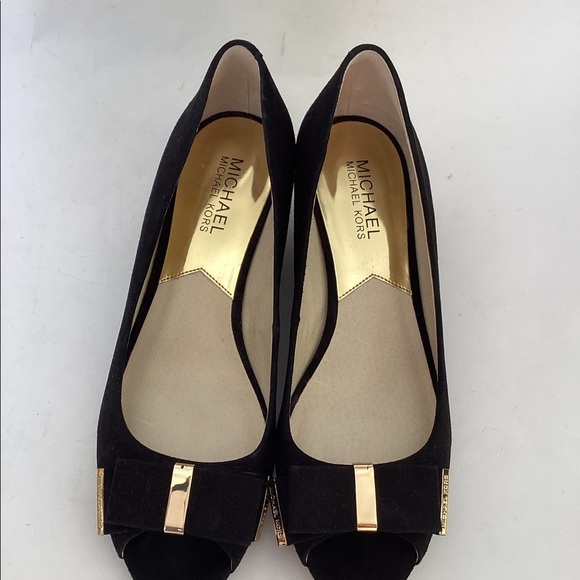 MICHAEL KORS Kiera Open Toe Suede Wedge Shoes Bow WORN ONCE! - Picture 3 of 10